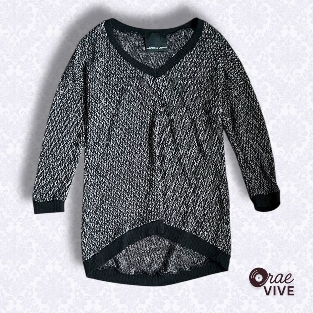 Nordstrom Harlowe & Graham Lightweight Dolman V-Neck Sheer Sweater Black Small